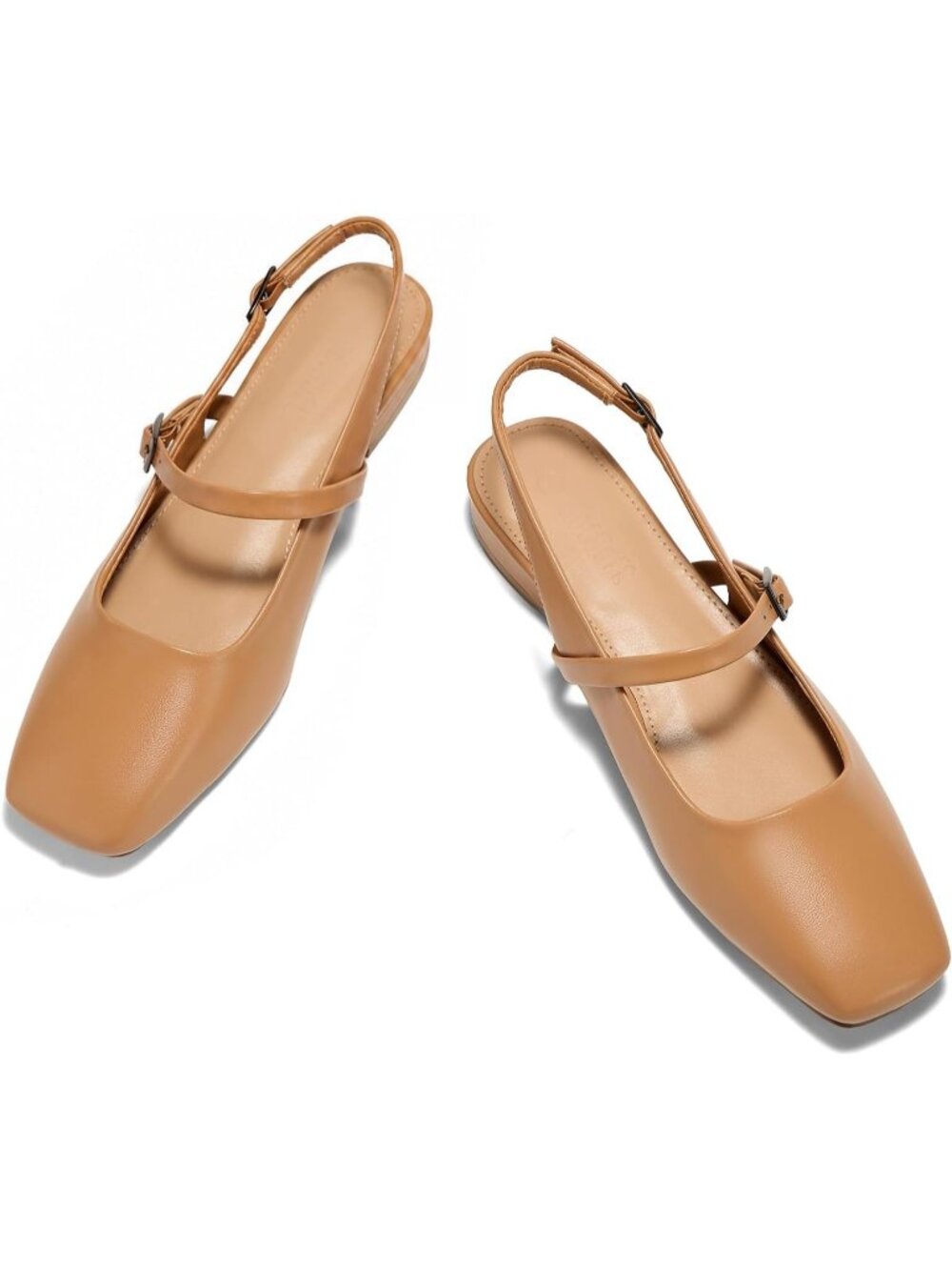 Women's Camel Slingback Lambskin Insole Square Toe Mules Slip On Flats Shoes